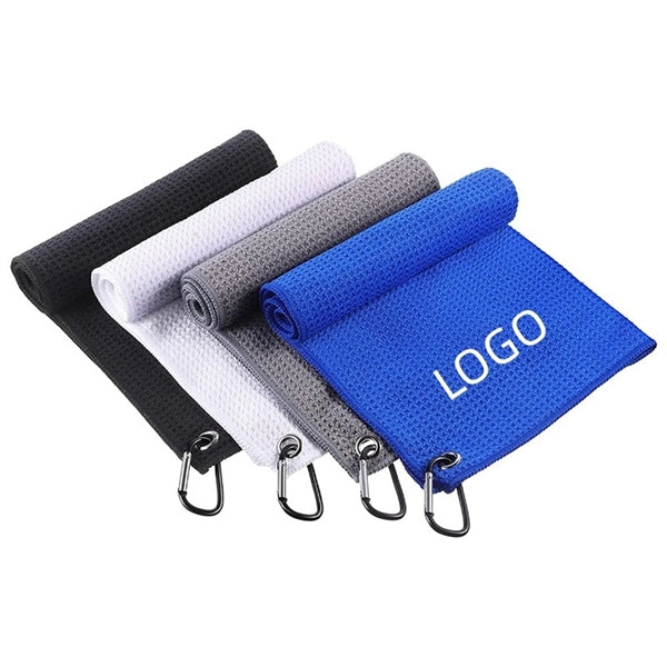 Microfiber Waffle  Golf Towel With Carabiner Clip