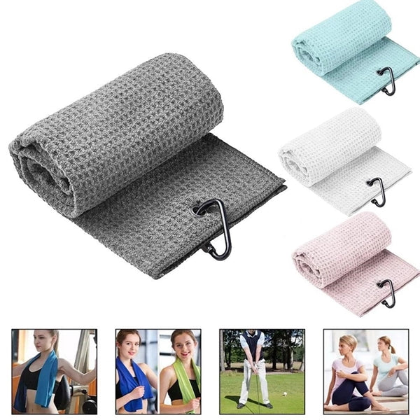Microfiber Waffle  Golf Towel With Carabiner Clip