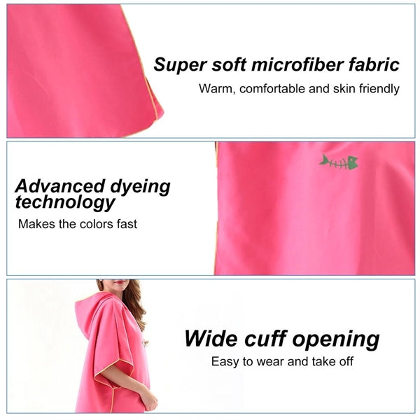 Microfiber Bath Robe Poncho with Hood