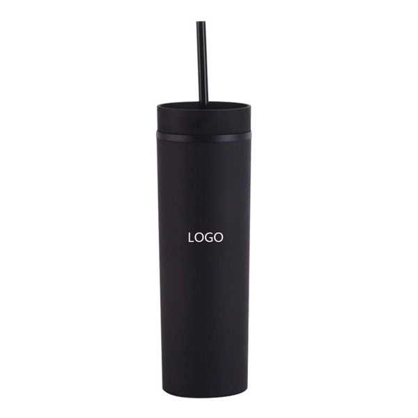 16oz Double Wall Plastic Tumbler With Lid And Straw