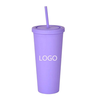24oz Double Wall Plastic Tumbler with Lid and Straw