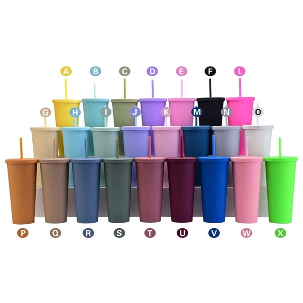 24oz Double Wall Plastic Tumbler with Lid and Straw