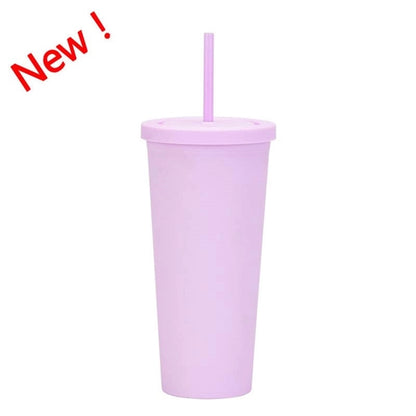 24oz Double Wall Plastic Tumbler with Lid and Straw
