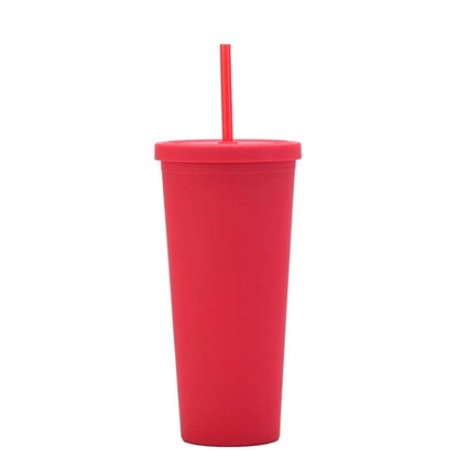 24oz Double Wall Plastic Tumbler with Lid and Straw