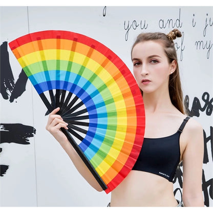 Rainbow Rave Folding Pride Plastic Fan