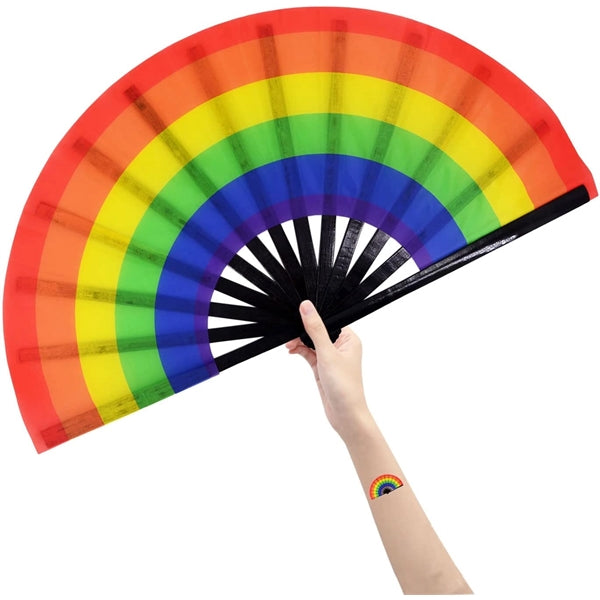 Rainbow Rave Folding Pride Plastic Fan