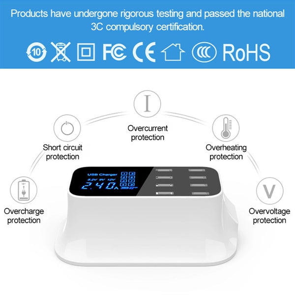 Multiple USB Charger 8-Port Desktop Charging Station Hub