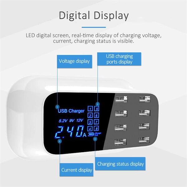 Multiple USB Charger 8-Port Desktop Charging Station Hub