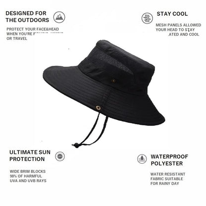 Unisex Breathable Wide Brim Bucket UPF50+ Sun Fishing Hat