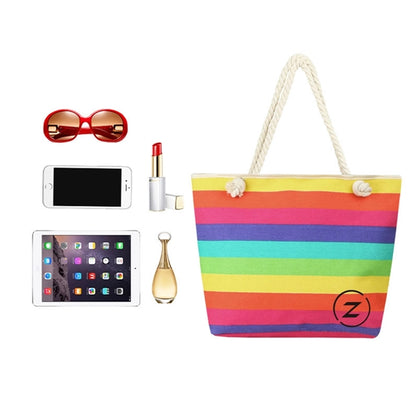Rainbow Striped Canvas Tote Bag