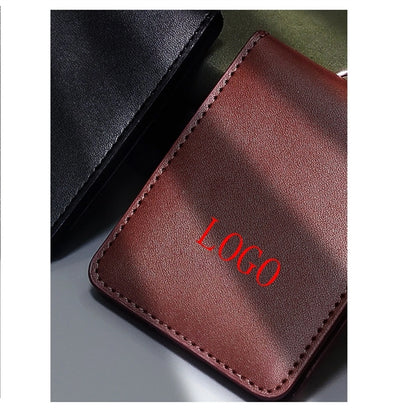 Genuine Leather ID Badge Holder Tag Foldable with Lanyard