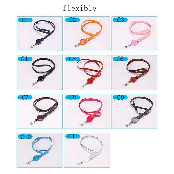 PU Leather ID Badge Lanyard Strap with Retractable Reel Clip