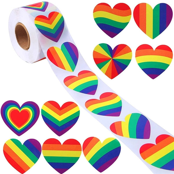 LGBT Gay Pride Rainbow Stickers 500 Pcs/Roll Heart Shaped