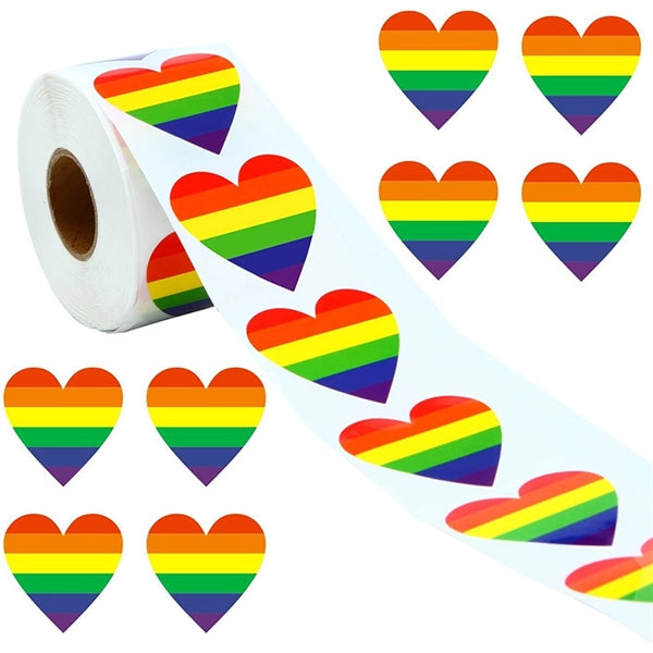 LGBT Gay Pride Rainbow Stickers 500 Pcs/Roll Heart Shaped