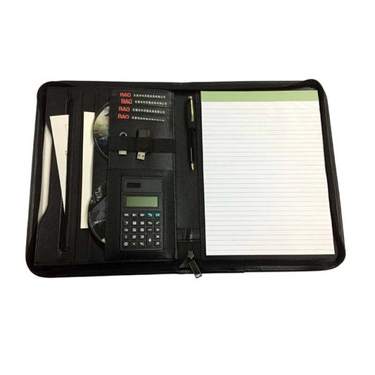 Leather Business Portfolio with Zipper