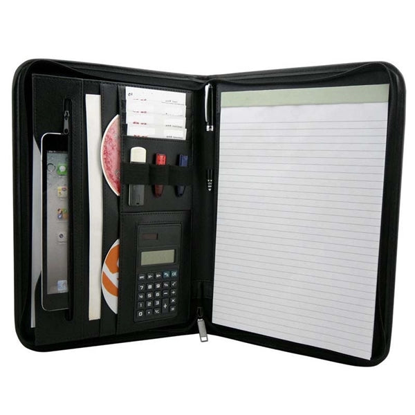 Leather Business Portfolio with Zipper
