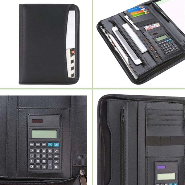 Leather Business Portfolio with Zipper