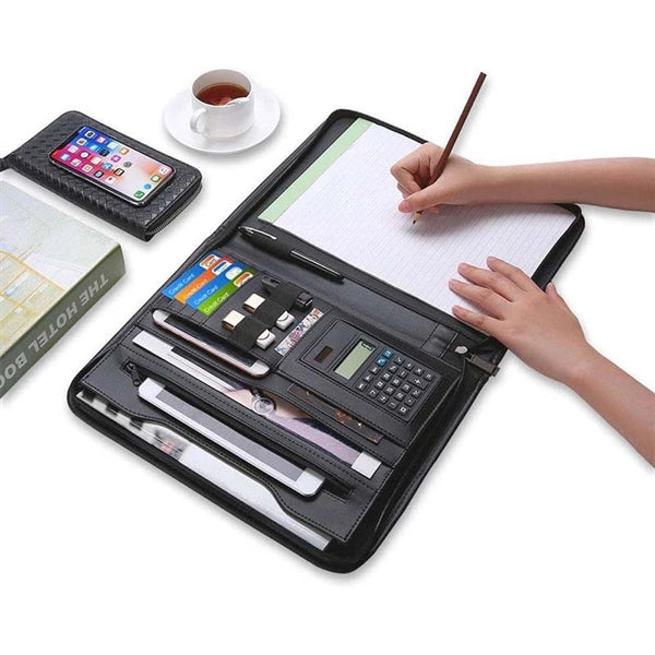 Leather Business Portfolio with Zipper