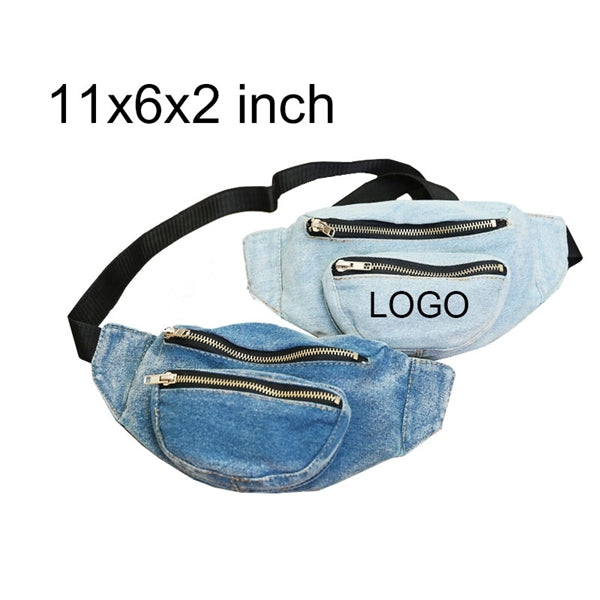 Denim Fanny Pack/Waist Bag w/ 2 Zippers