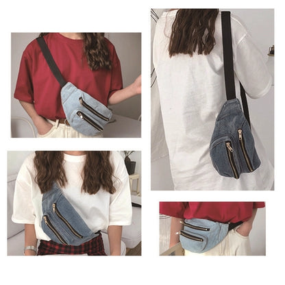Denim Fanny Pack/Waist Bag w/ 2 Zippers