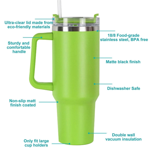 40 oz Insulated Tumbler with Handle and Straw