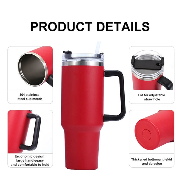 40 oz Insulated Tumbler with Handle and Straw