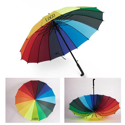 44" Arc Large Sturdy Long Handle Straight Rainbow Umbrella