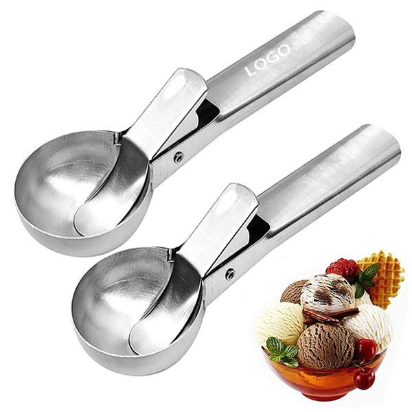 Stainless Steel Ice Cream Scoop with Trigger Metal Spoon