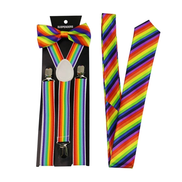 LGBT Pride Rainbow Suspenders With Bow Tie  Three-piece Set