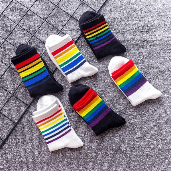 LGBT Rainbow Striped Socks Colorful Pride Crew Cotton