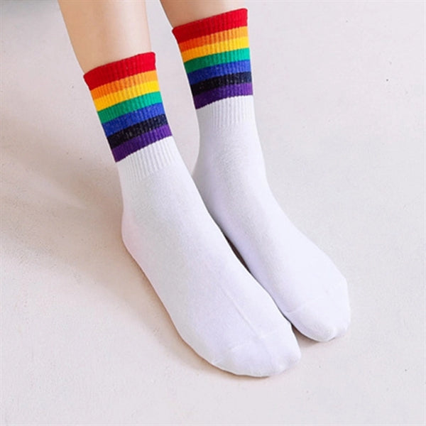 LGBT Rainbow Striped Socks Colorful Pride Crew Cotton