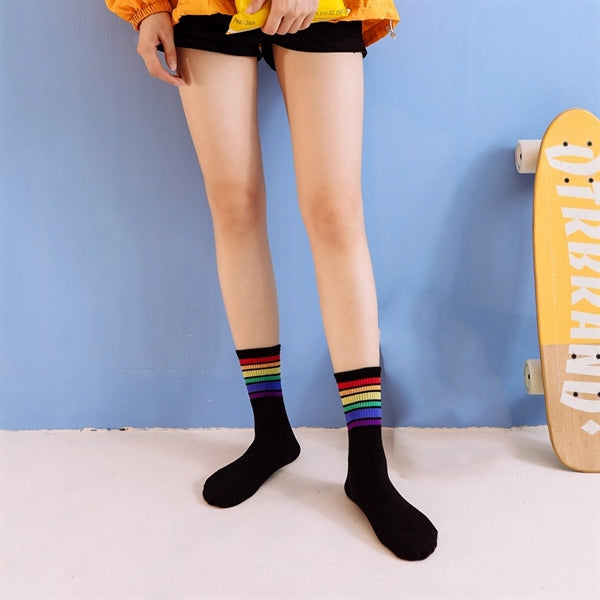 LGBT Rainbow Striped Socks Colorful Pride Crew Cotton