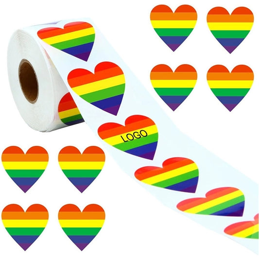 LGBT Roll Heart Shaped Gay Pride Rainbow Stickers 500 Pcs