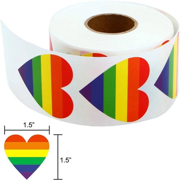 LGBT Roll Heart Shaped Gay Pride Rainbow Stickers 500 Pcs