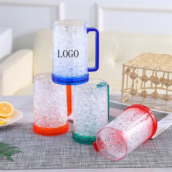 Freezer Beer Mug Cup Double Wall Insulated Gel Plastic