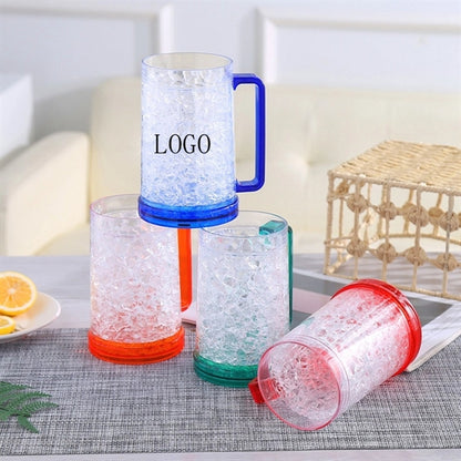 Freezer Beer Mug Cup Double Wall Insulated Gel Plastic