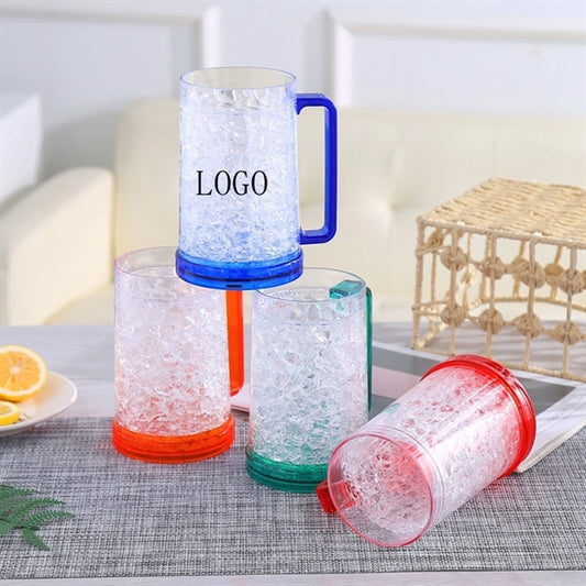 Freezer Beer Mug Cup Double Wall Insulated Gel Plastic