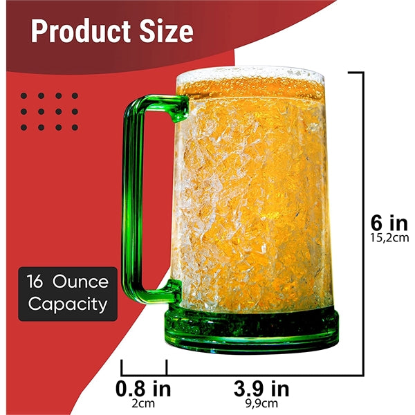 Freezer Beer Mug Cup Double Wall Insulated Gel Plastic