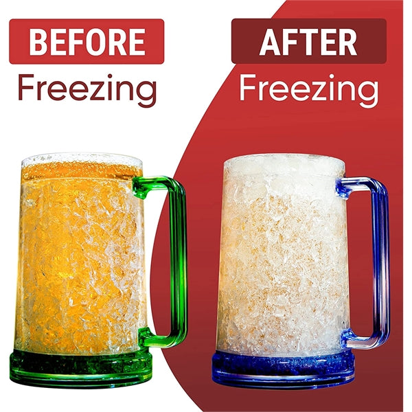 Freezer Beer Mug Cup Double Wall Insulated Gel Plastic