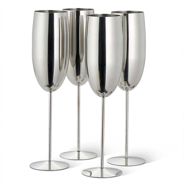 8OZ Stainless Steel Champagne Glasses Metal Stemmed Flutes