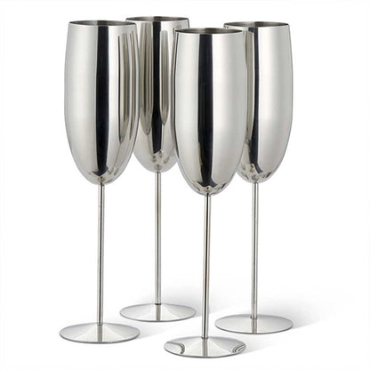 8OZ Stainless Steel Champagne Glasses Metal Stemmed Flutes