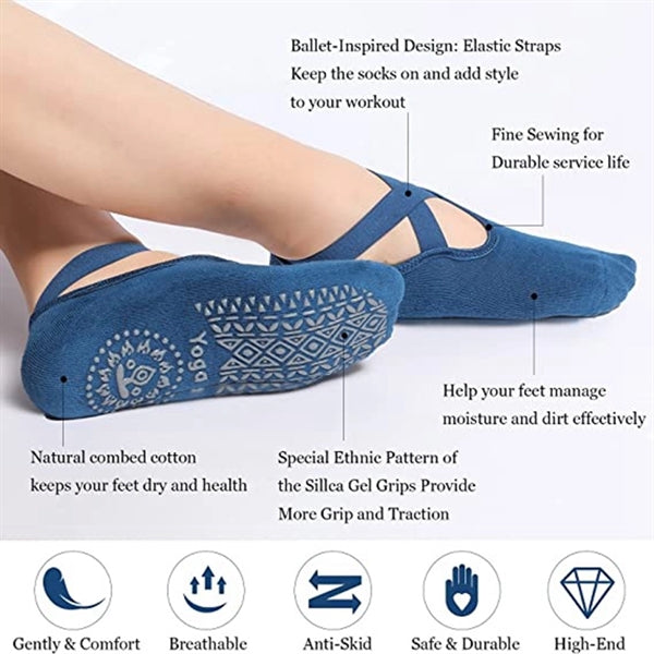 Yoga Socks for Women Non-Slip Grips & Straps