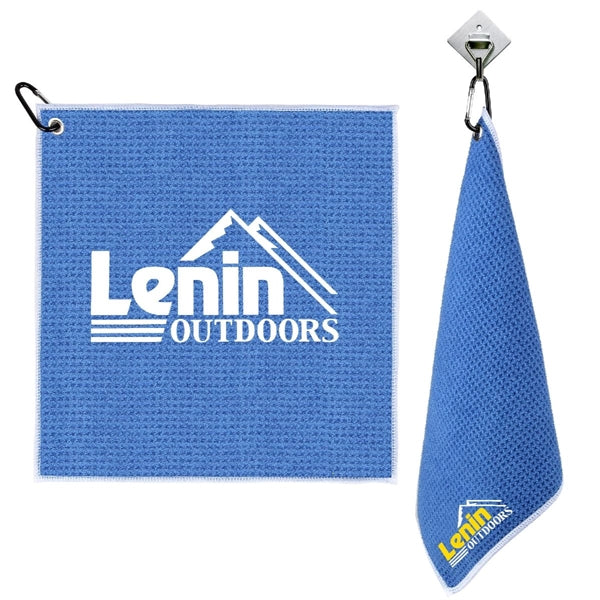 Waffle Pattern Golf Towel with Carabiner Clip (390 GSM)