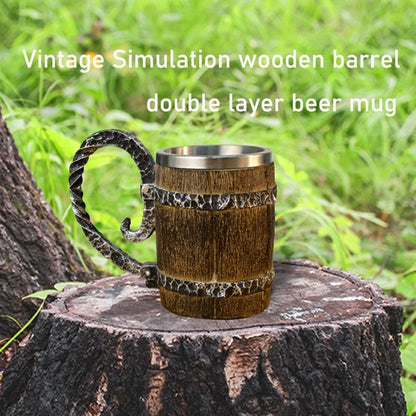 Vintage Simulation Wooden Barrel Double Layer Beer Mug