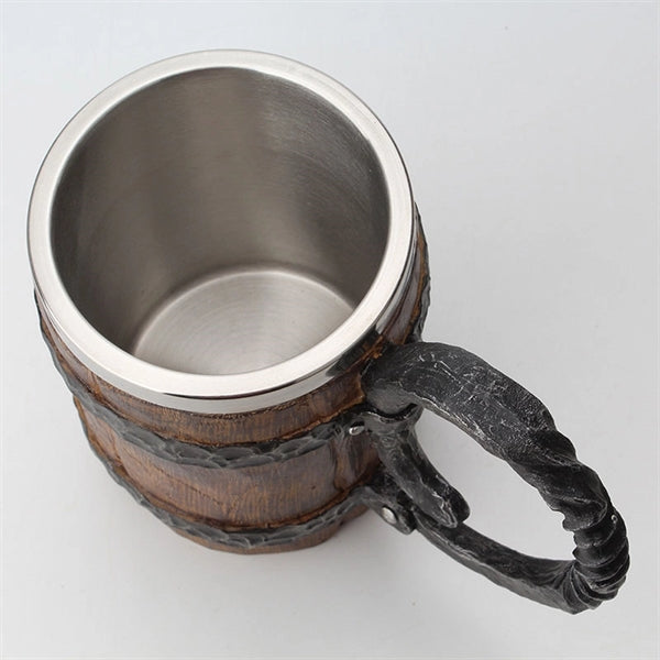 Vintage Simulation Wooden Barrel Double Layer Beer Mug