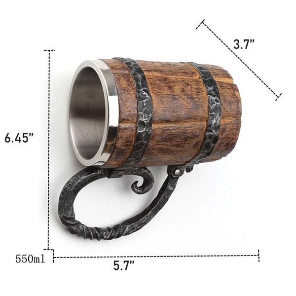 Vintage Simulation Wooden Barrel Double Layer Beer Mug