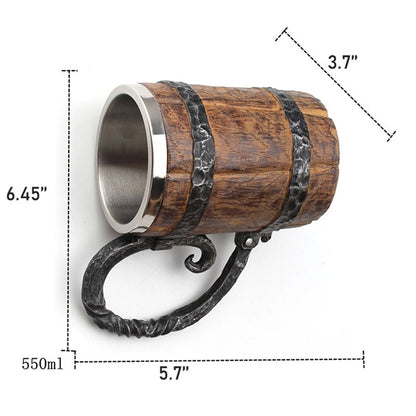 Vintage Simulation Wooden Barrel Double Layer Beer Mug