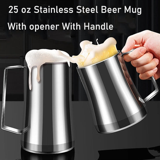 25 oz Stainless Steel Beer Mug With opener With Handle