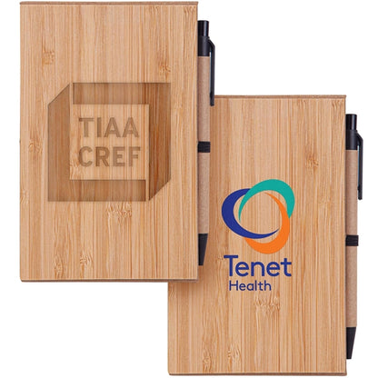4x6 Bamboo Phone Holder Notepad & Pen Set with Sticky Notes