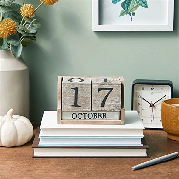 Wooden Perpetual Block Calendar for Desk